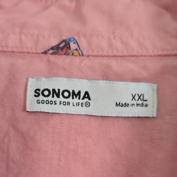 Sonoma Men's Retro Cassette Tape Pink Short Sleeve Shirt - Picture 2 of 3